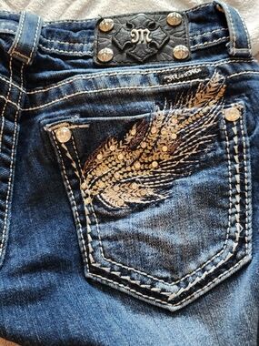 Miss Me Women's Dark Blue Embroidered Pocket Jeans